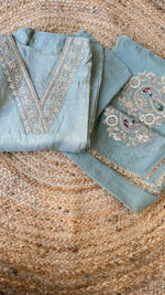 Premium tissue zari weaved unstitched suit set in blue