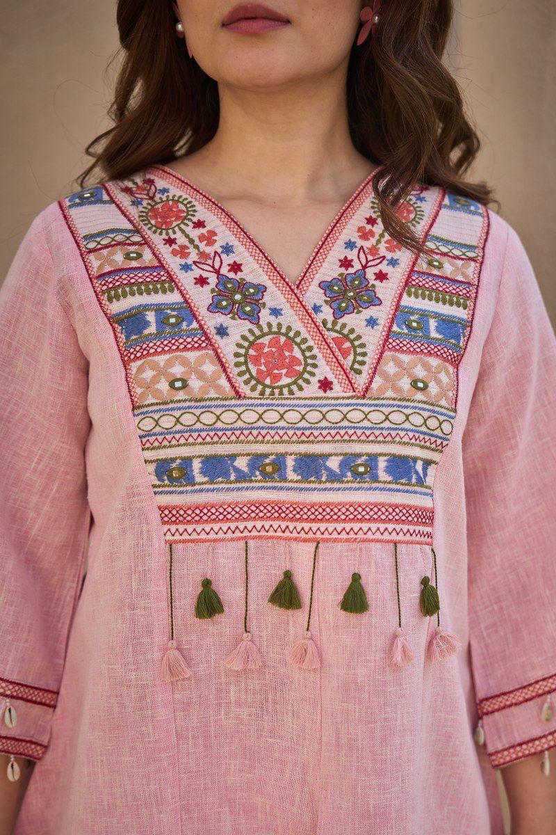 Linen cotton designer co ord in pink