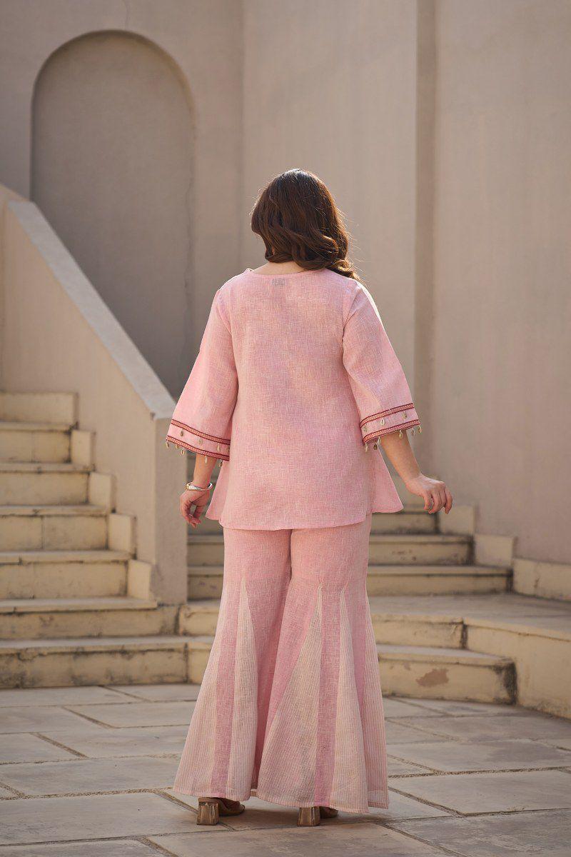Linen cotton designer co ord in pink