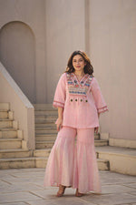 Linen cotton designer co ord in pink