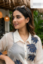 Denim cotton applique work bottom paired with Kota shirt and a inner