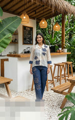 Denim cotton applique work bottom paired with Kota shirt and a inner