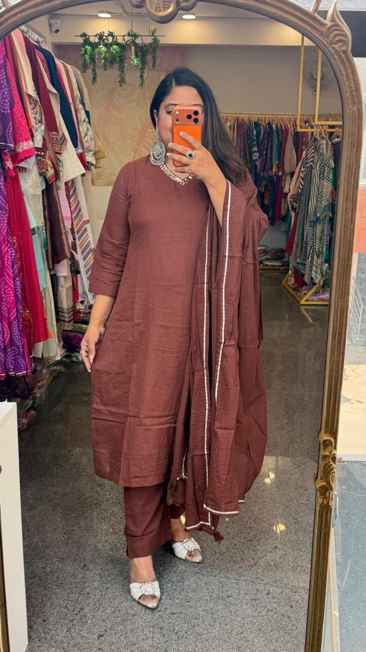 Premium Kota Dodiya super breathable cotton suit set in brown