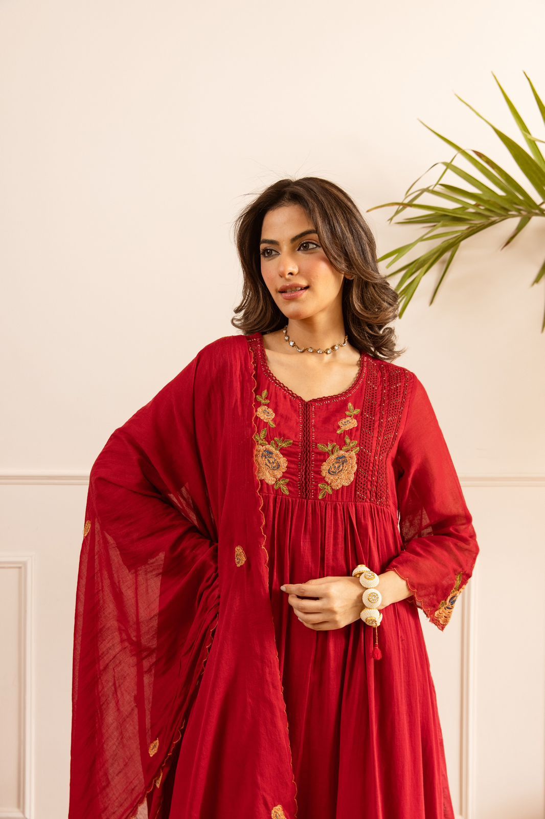 Super soft n pretty Mul cotton Anarkali suit set in red