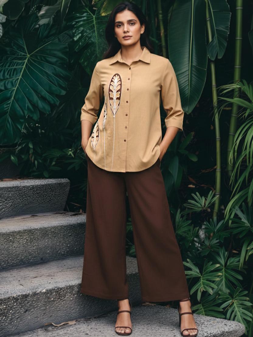 Pretty cotton applique co ord in brown