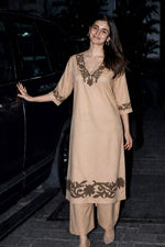 Pure cotton applique work kurta pant in brown
