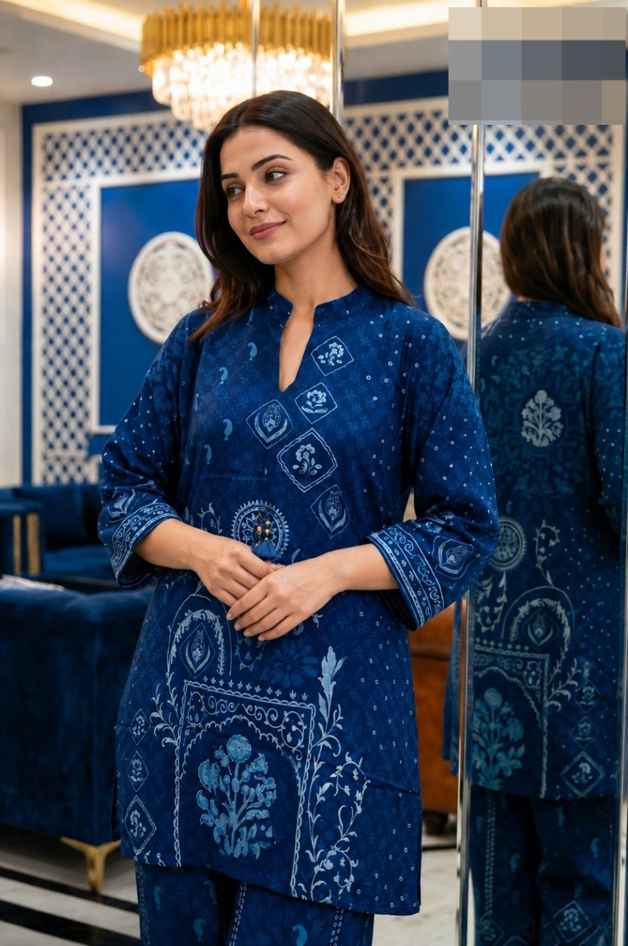 Pure crepe bandhani co ord in royal blue