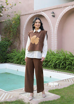 Detachable applique cotton co ord in brown