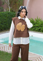 Detachable applique cotton co ord in brown