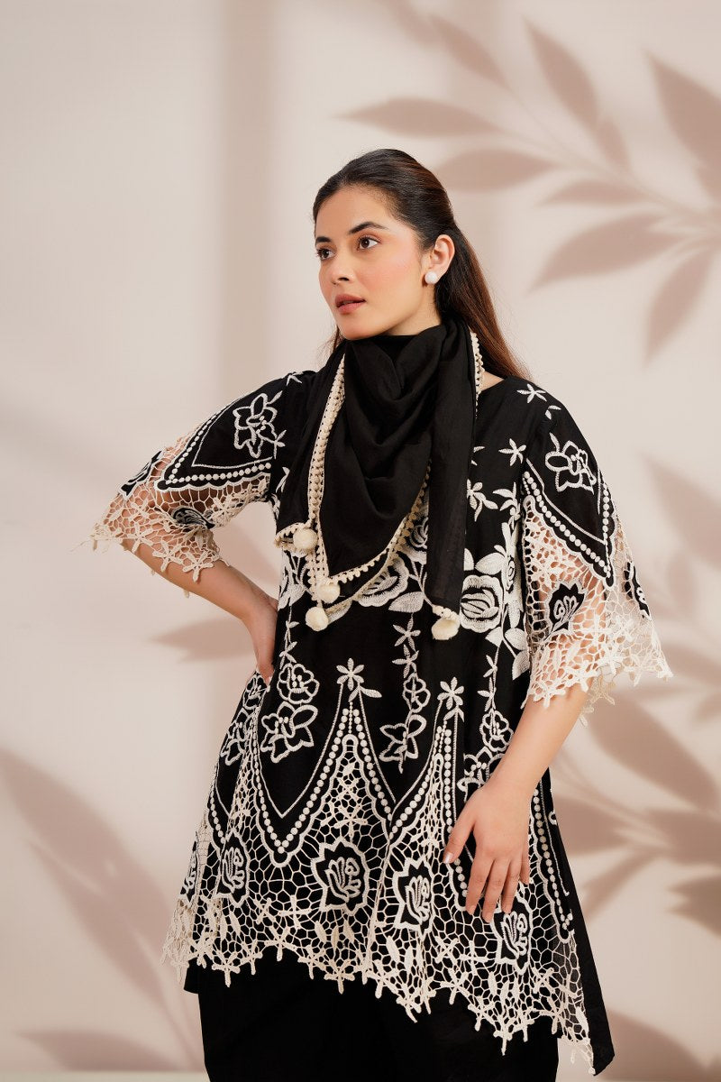 Premium embroidered cotton farshi salwar suit set in black