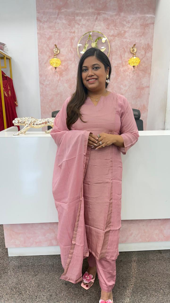 Russian silk tissue panel suit set in pink