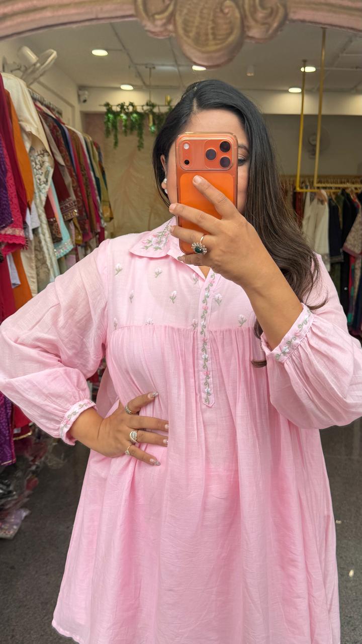 Pretty Mul cotton embroidered top paired with Farsi pants in baby pant