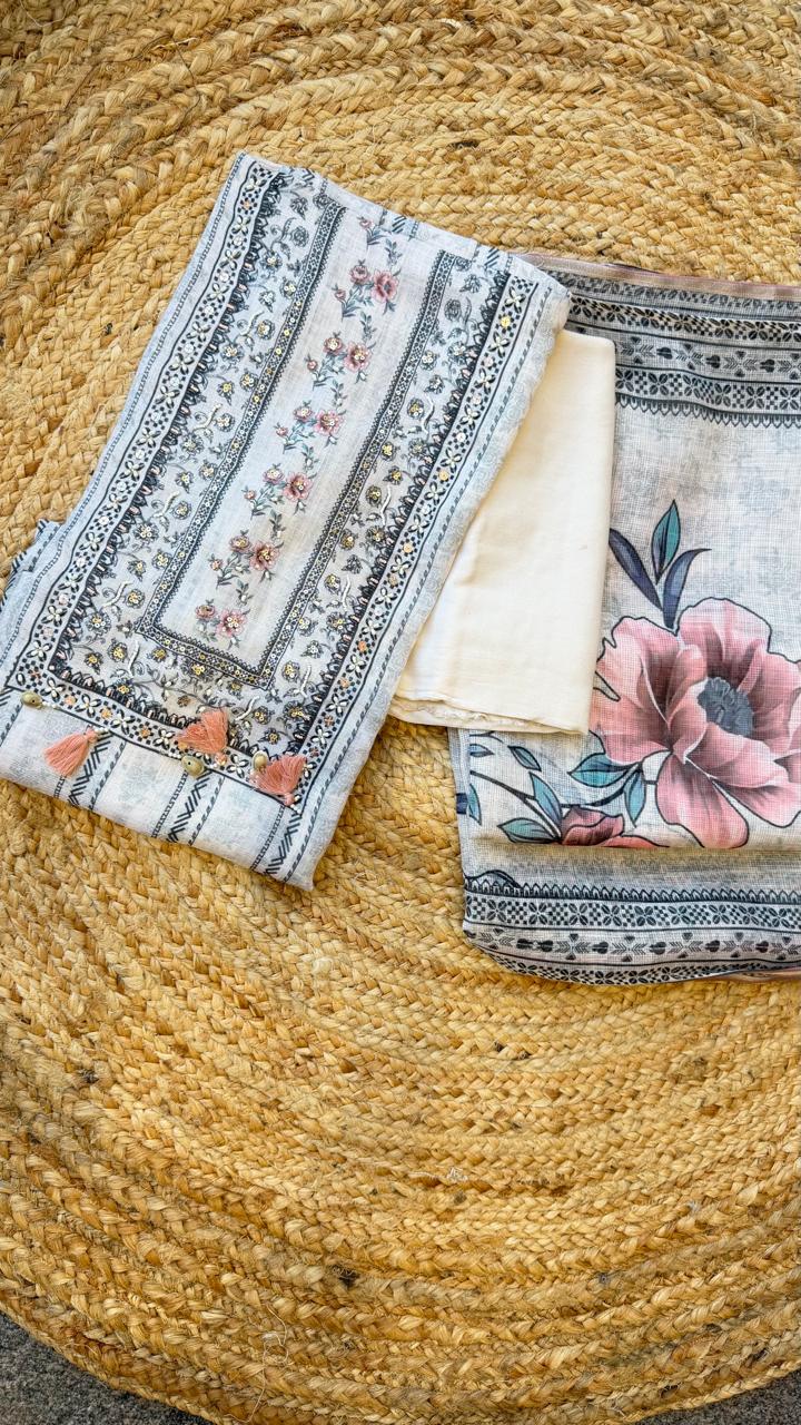 Pretty linen cotton unstiched suit set
