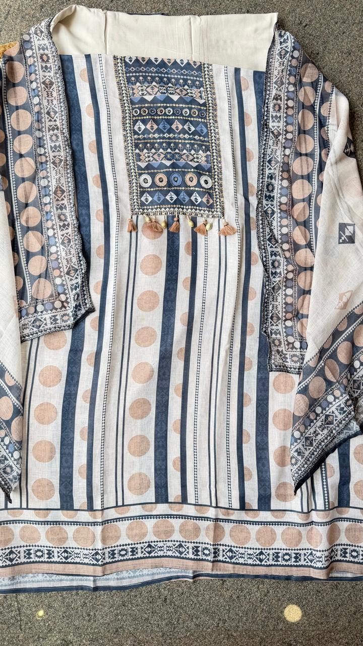 Pretty linen cotton unstiched suit set