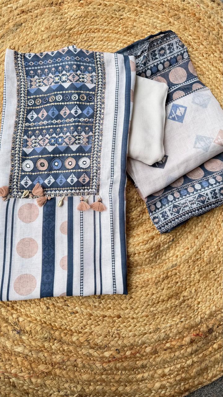 Pretty linen cotton unstiched suit set
