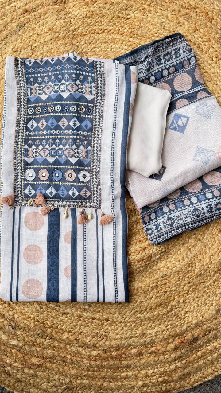 Pretty linen cotton unstiched suit set