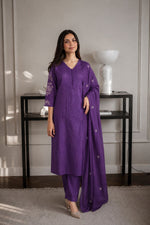 Pretty pure cotton full pintex suit set in purple