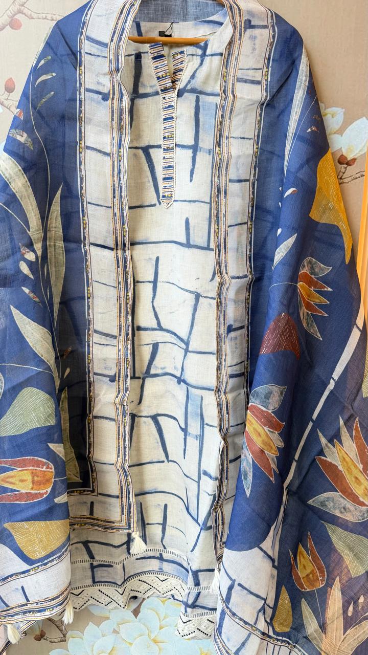 Linen cotton digital print suit set with lining
