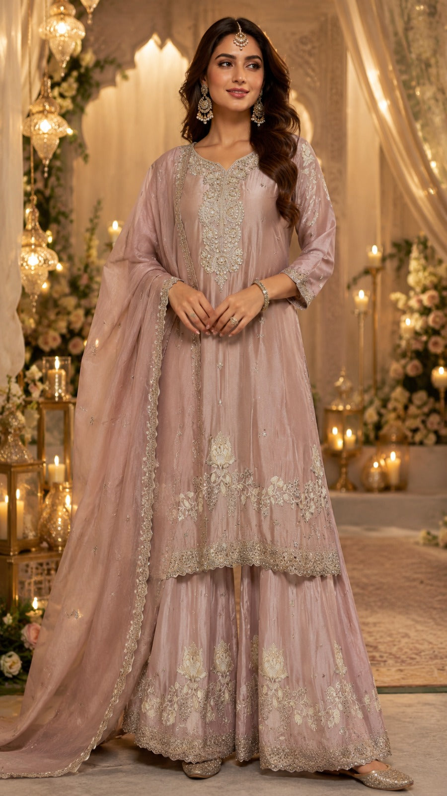 Premium chinon heavily embellished suit set