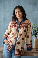 Wow polka dot Mul silk shirt blue and red