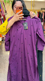 Pure cotton fully embroidered purple n black suit set