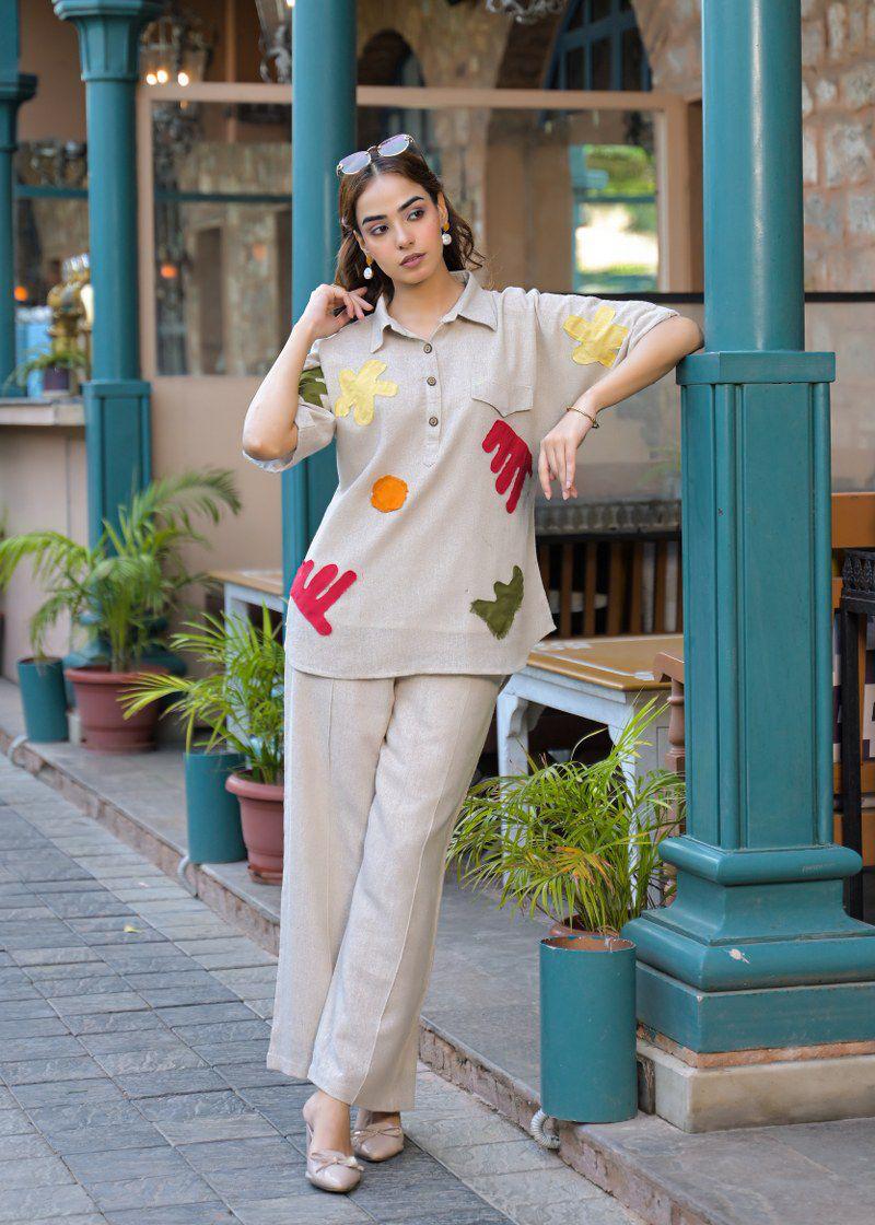 Applique work jute cotton co ord