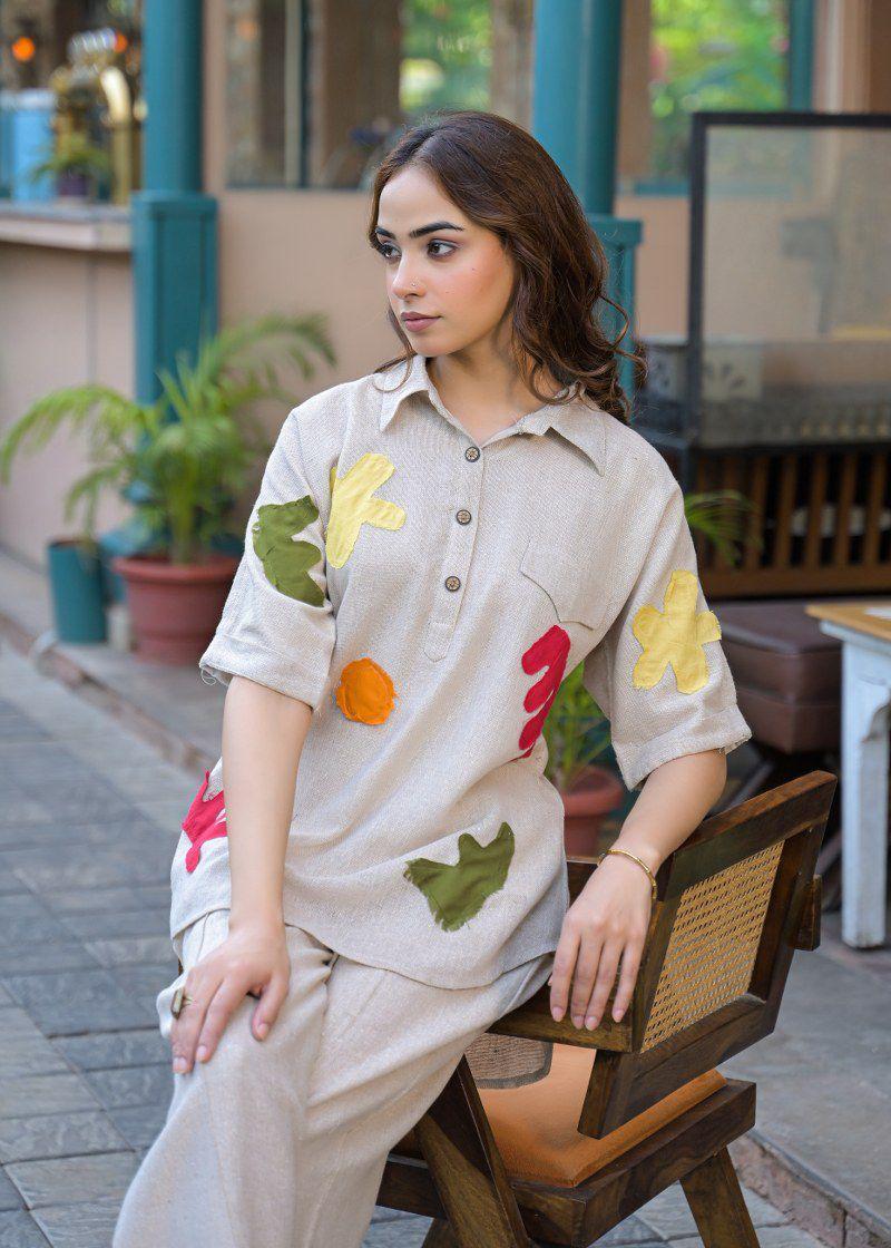 Applique work jute cotton co ord