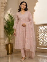 Pure Mul Chanderi embroidery suit set in nude pink