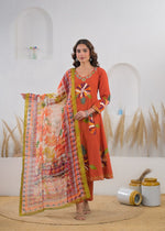 Gorgeous cotton suit with brush painted suit set in orange