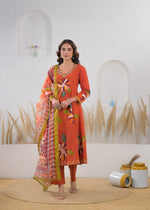 Gorgeous cotton suit with brush painted suit set in orange
