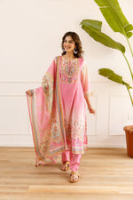 Premium Mul chanderi digital print suit set in pink
