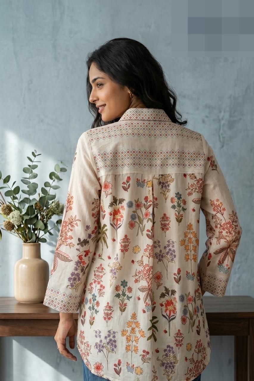 Pretty Mul chanderi floral top comes with lining
