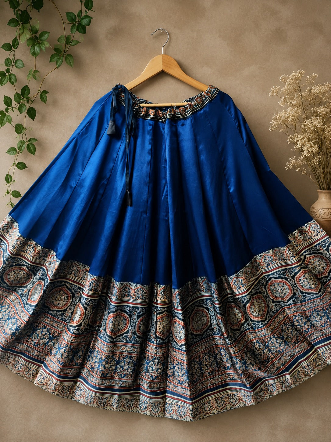Blue gaji silk border skirt