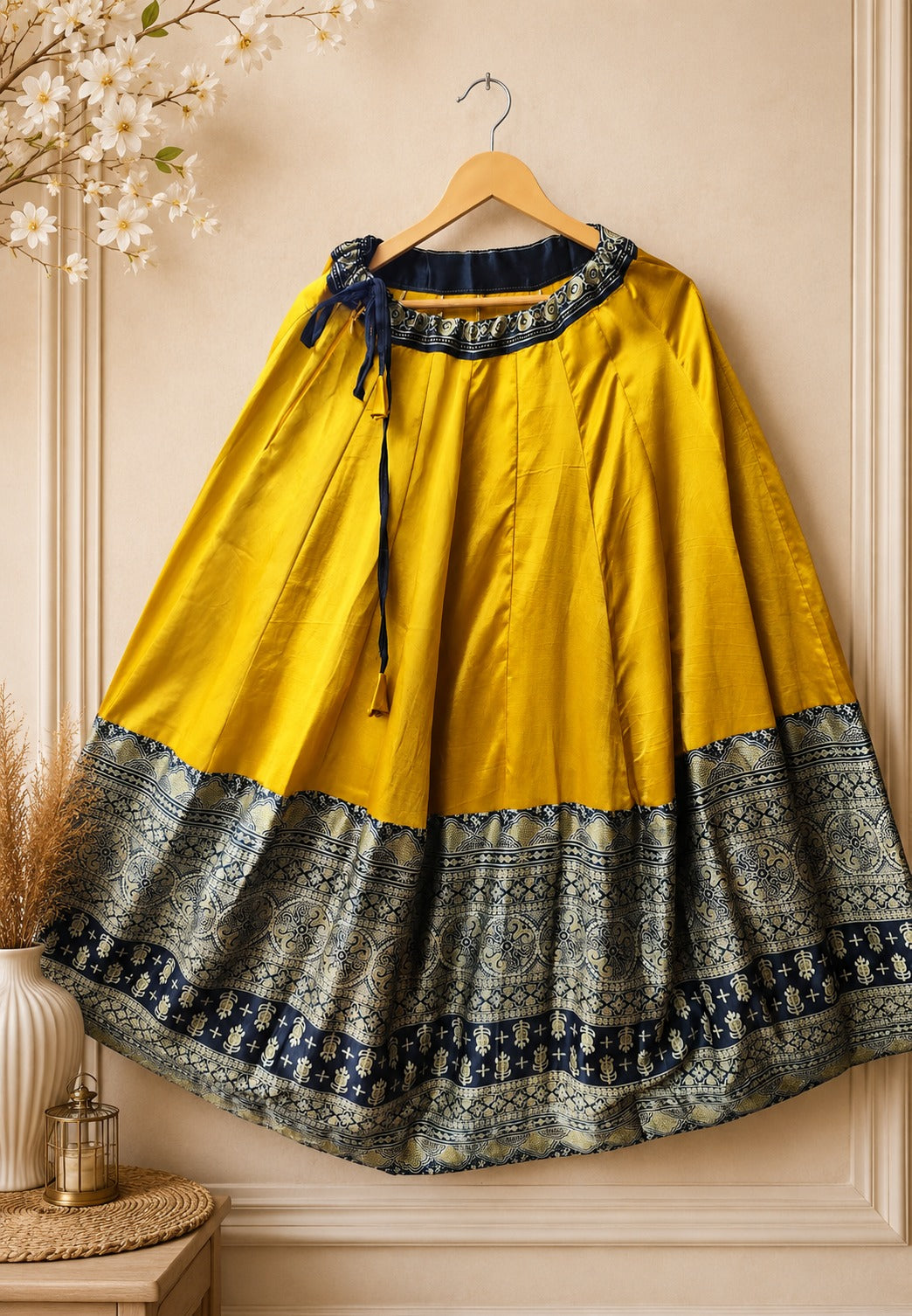 Restocked !! Yellow gaji silk border skirt
