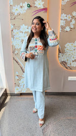 Premium cotton fully embroidered boho look blue co ord