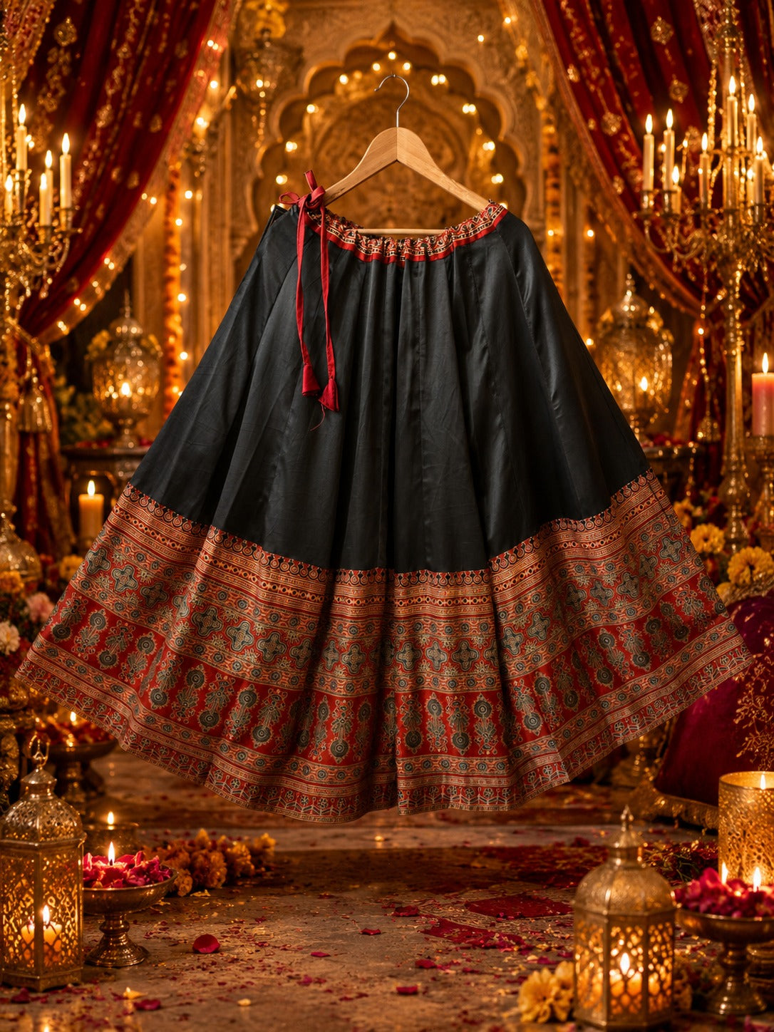 Red and black gaji silk border skirt