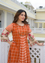 Pure mul cotton chequered kurta pant in orange