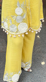 Pretty applique work Mul cotton with lining co ord set (slim fit) yellow