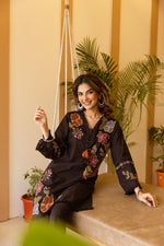 Fully embroidered super pretty co ord set in black