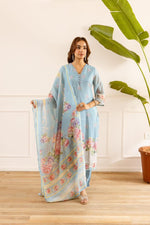 Digital printed front and back Mul chanderi with lining suit set(slim fit )