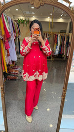 Pure chinon heavy intricate embroidery in both front n back in red
