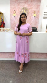 Pretty pure shiffon hand brush painted dress in lilac