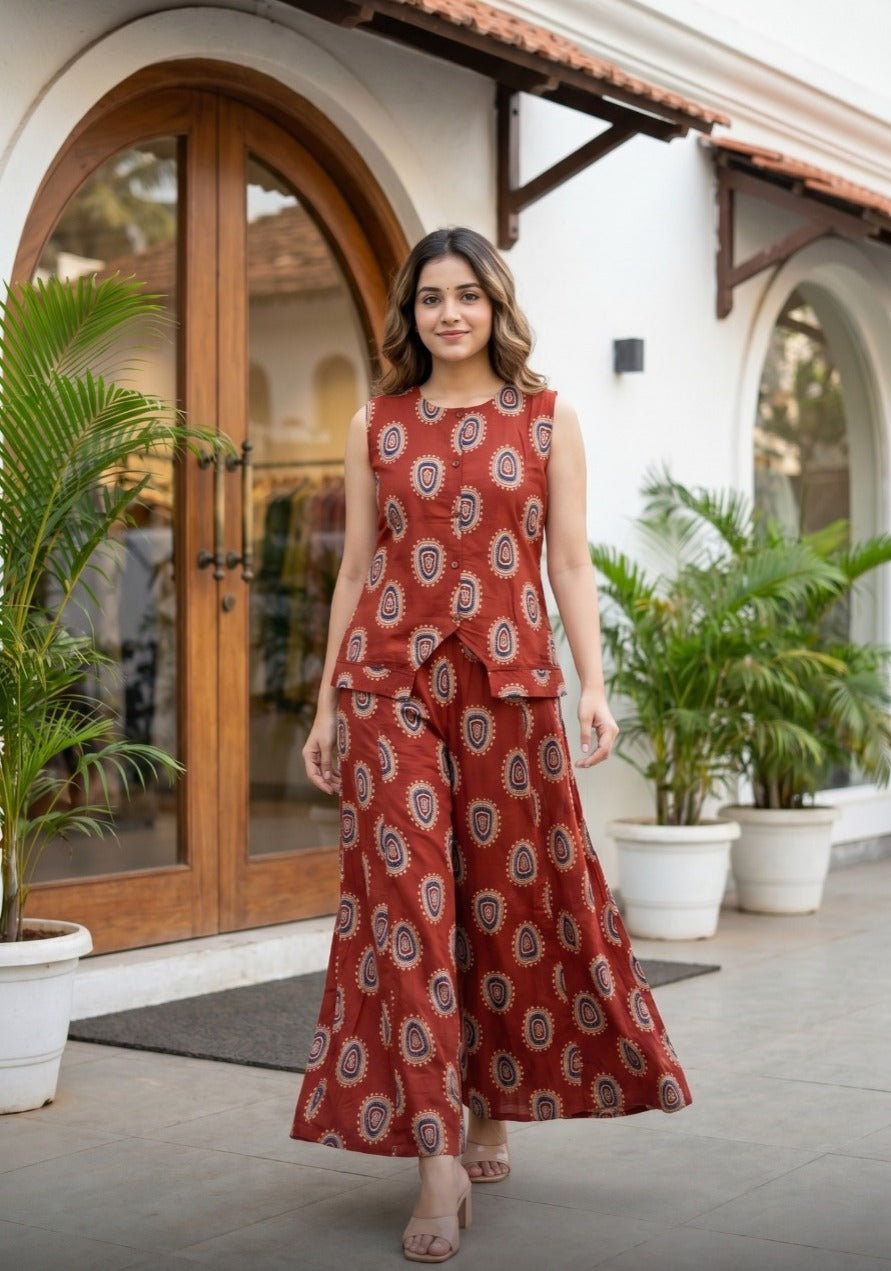 Red ajrakh co ord set