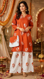 Pretty cotton co ord in orange with bag