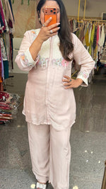 Premium chinon with intricate embroidery and applique work