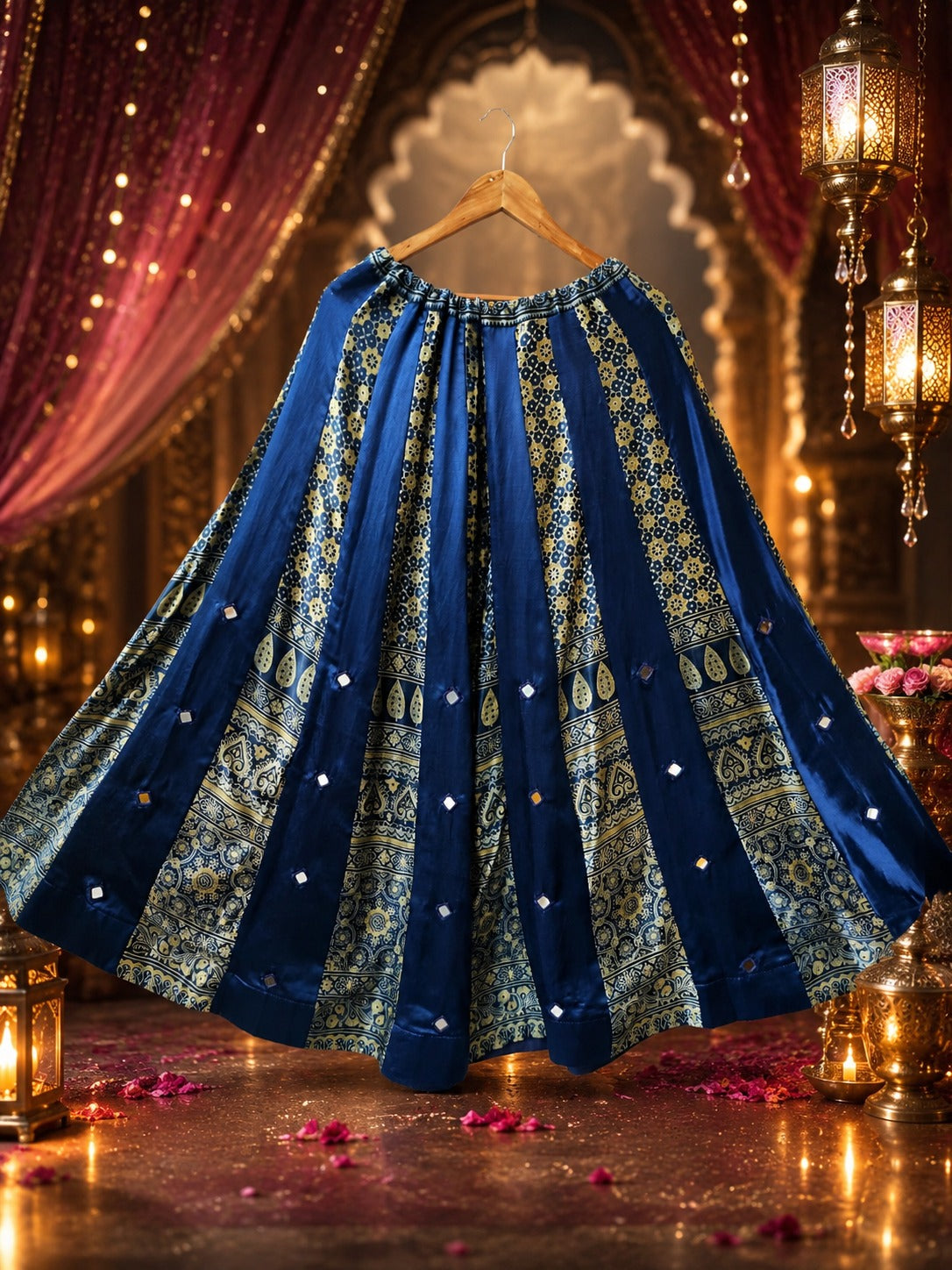 Gaji silk mirror blue skirt