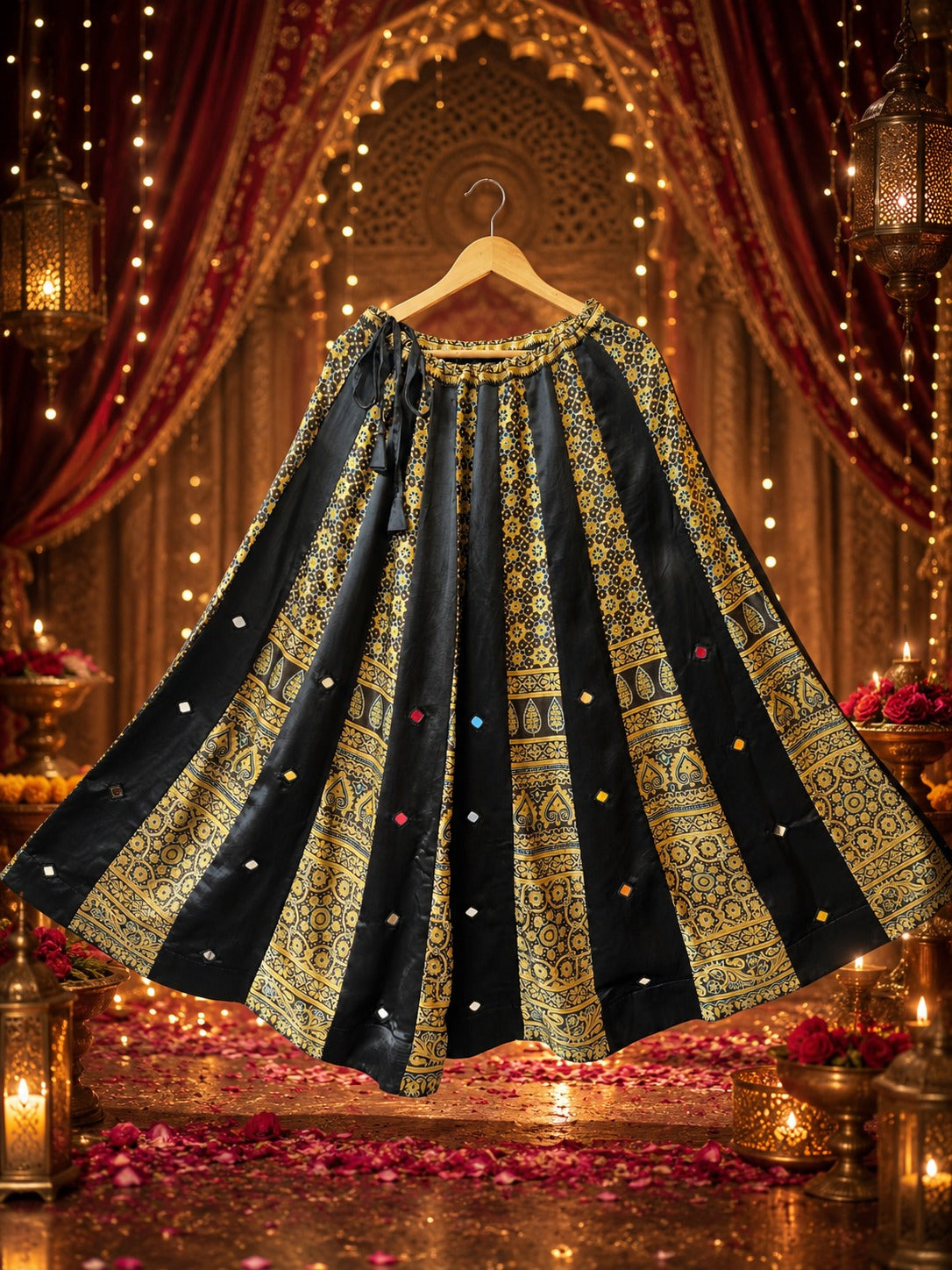 Gaji silk mirror black and yellow skirt