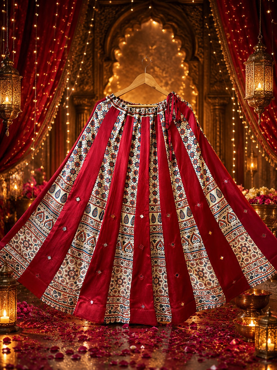 Gaji silk mirror red skirt