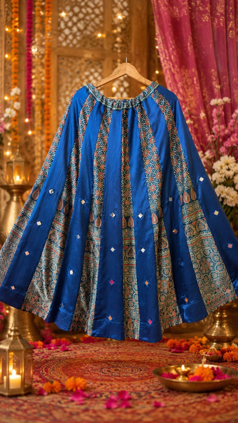 Gaji silk mirror blue skirt
