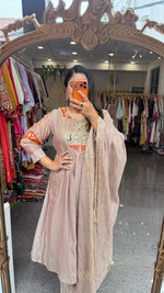 Super pretty onion pink and orange intricate handwork pure Mul chanderi suit set
